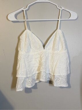 Ocean Drive White Eyelet Ruffle Tank Top
